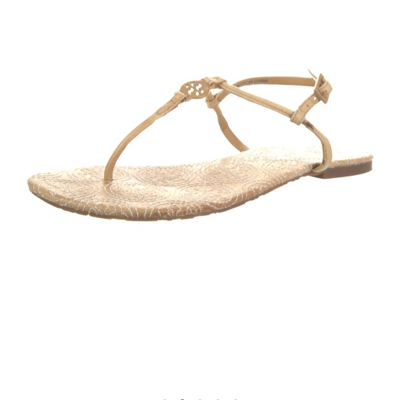 Tory Burch Leather Embroidered Accent T-strap Sandals - Picture 1 of 5